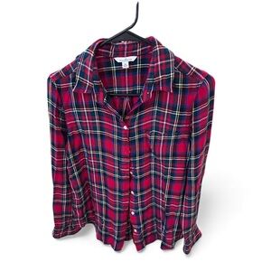 Vintage LL Bean Signature Red and Green Plaid Button Down- M